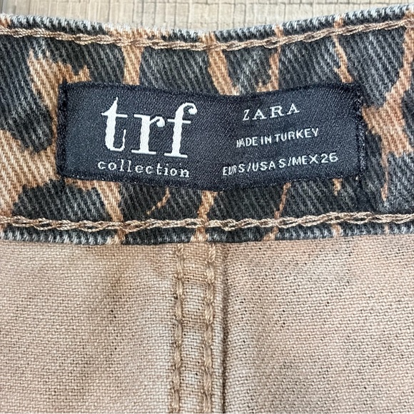 Zara TRF Leopard Print Denim Midi Skirt Y2K Animalcore Mobwife S Front Slit - Picture 2 of 6